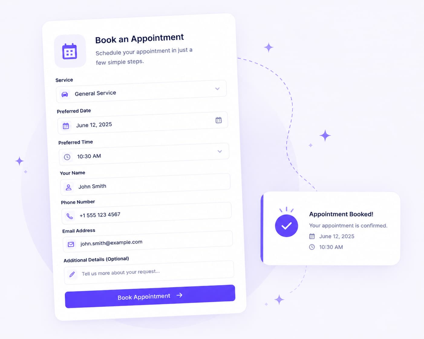 Online booking forms and appointment scheduling
